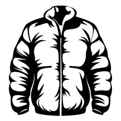 Black and White Illustration of a Stylish Winter Puffer Jacket with Hood