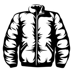 Bold black and white vector illustration of a puffy winter jacket