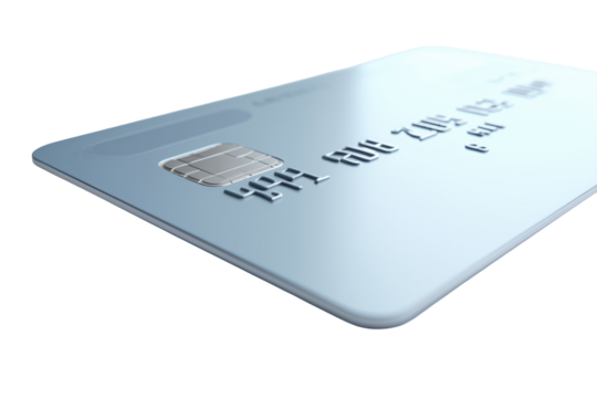 Blaue Kreditkarte mit Chip und geprägten Zahlen PNG mit transparentem Hintergrund

