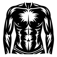 Abstract Tribal Tattoo Style Muscular Torso with Six Pack Abs Illustration