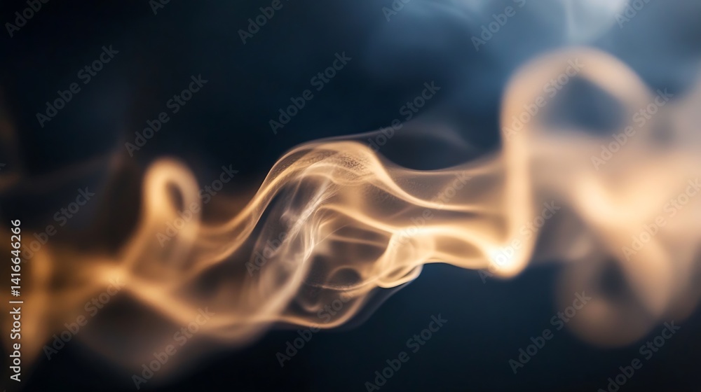 Poster Abstract golden smoke waves dancing gracefully on a dark background for artistic design concepts : Generative AI