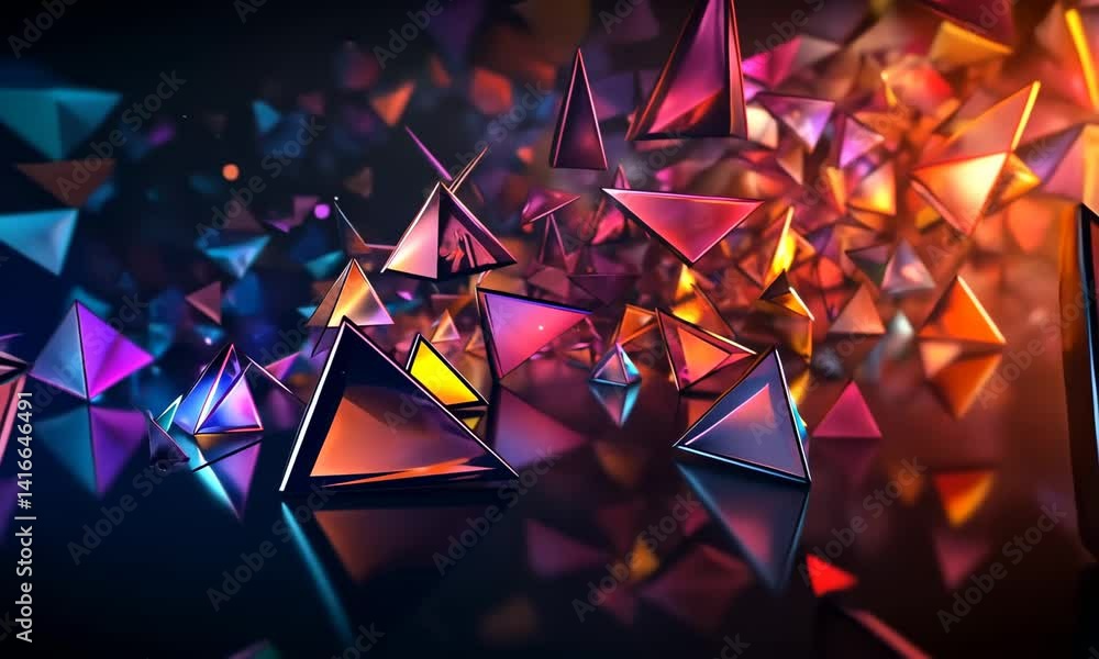 Aufkleber dynamic abstract composition of vibrant, multicolored triangular shapes and prisms scattered across 