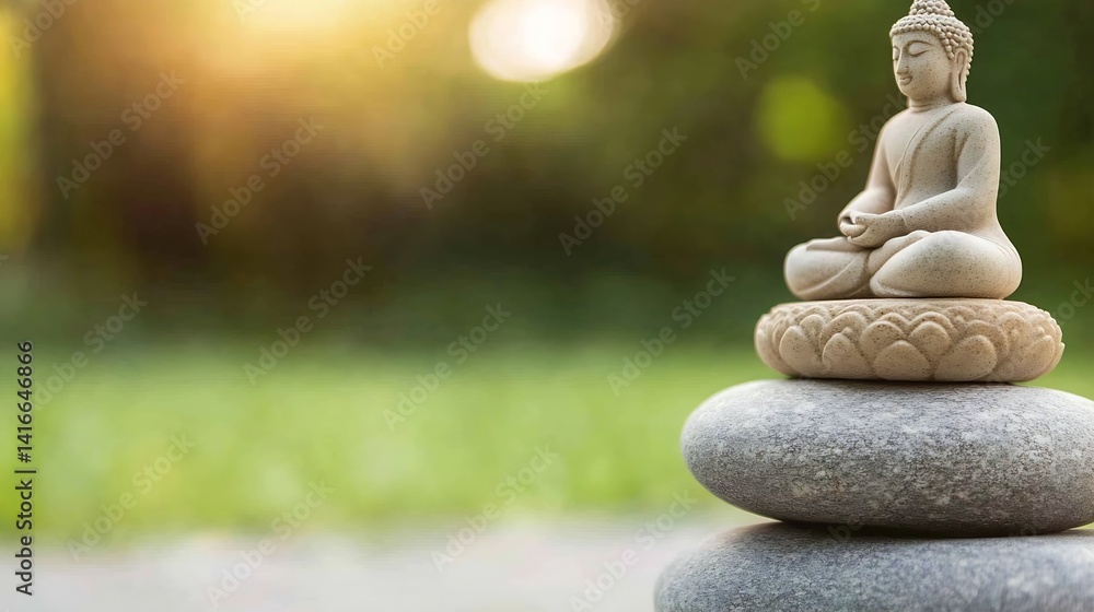 Leinwandbilder serene buddha statue on smooth stones with beautiful natural background for tranquil and zen spaces 
