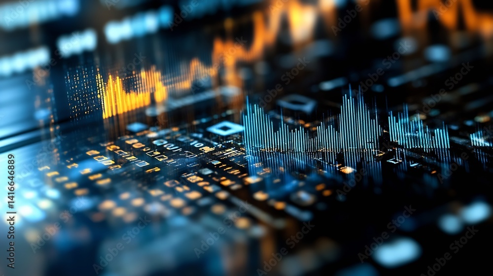 Poster vibrant digital financial graphs indicating market trends and analyzing economic data : generative a
