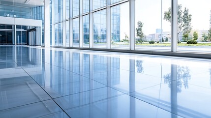 Bright and Spacious Modern Office Space with Large Windows and Spotless Marble Floor : Generative AI