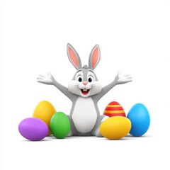 Obraz premium Cartoon rabbit with easter eggs isolated on white background