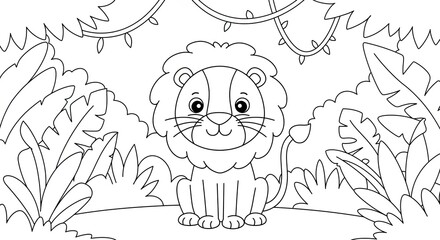 Adorable Lion Cub Coloring Page Jungle Adventure