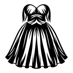 Elegant Black and White Strapless Dress with Flared Skirt Silhouette Image