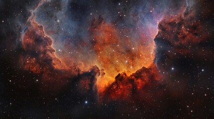 Vibrant Nebula in Deep Space with Red and Orange Hues