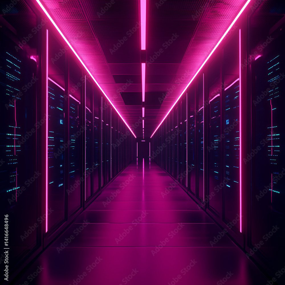 Poster illuminated cybersecurity server room data center digital technology environment futuristic viewpoin