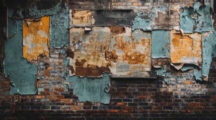 Weathered Brick Wall with Peeling Paint and Texture