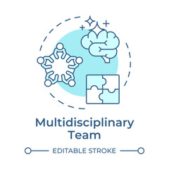 Multidisciplinary team soft blue concept icon. Brainstorm, teamwork. Creative thinking. Round shape line illustration. Abstract idea. Graphic design. Easy to use in infographic, presentation