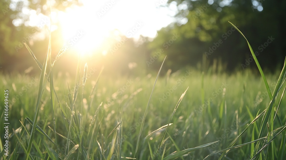 Leinwandbilder beautiful sunlight shining through grass in a field representing nature and serenity : generative ai