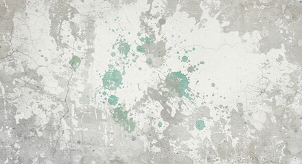 Obraz premium Abstract Grunge Texture: Cracked Concrete Wall with Pastel Green and Gray Paint Splatter