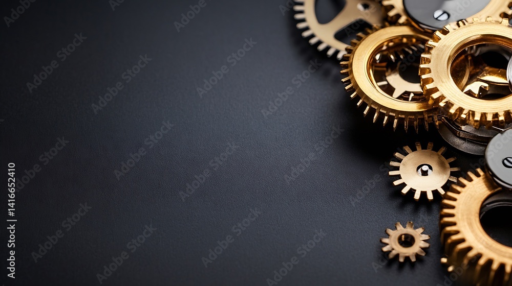 Poster close up of vintage mechanical gears on a dark background symbolizing engineering and innovation : g
