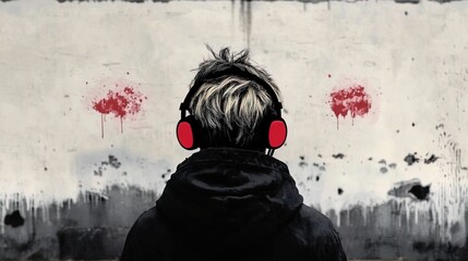 midnight deals: a focused shopper with headphones embraces the thrill of cyber monday – perfect for a dynamic sports interior poster!