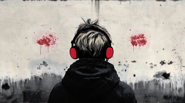 midnight deals: a focused shopper with headphones embraces the thrill of cyber monday – perfect for a dynamic sports interior poster! - Powered by Adobe