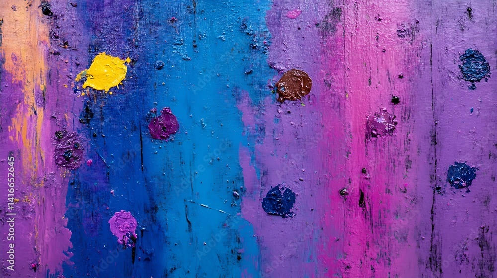 Leinwandbilder vibrant abstract painting with colorful paint blobs and brush strokes on wooden surface : generative