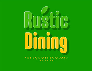 Vector Ecologic flyer Rustic Dining. Elegant Digital Font. Green Sticker Alphabet Letters and Numbers set.