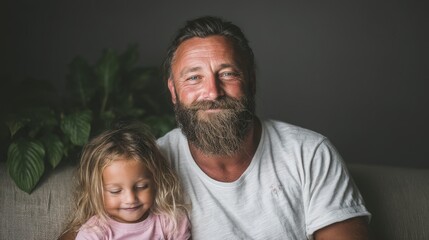 Fototapeta premium Happy Father and Daughter at Home Family Portrait Love Bonding