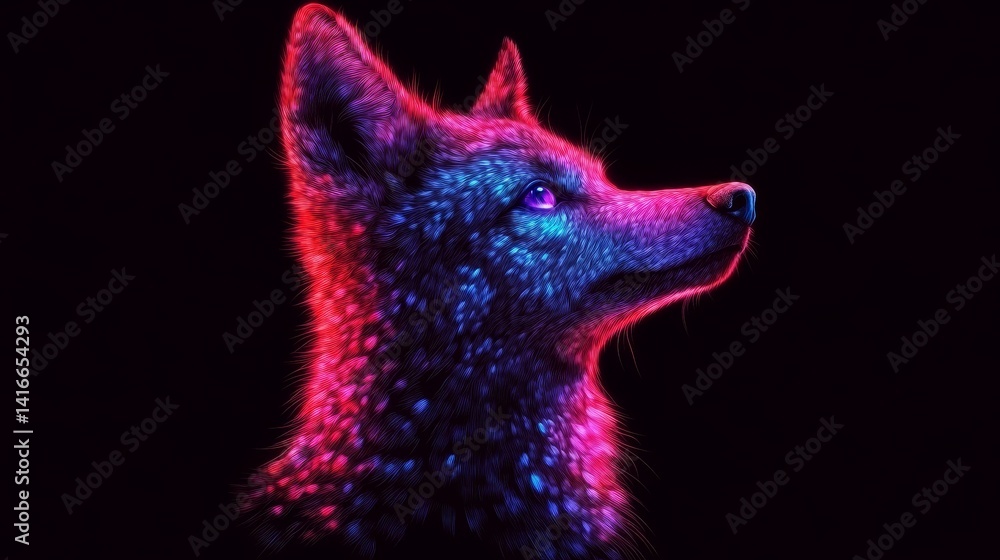 Poster neon radiance detailed fox portrait a vivid display of geometric precision in a dark backdrop create