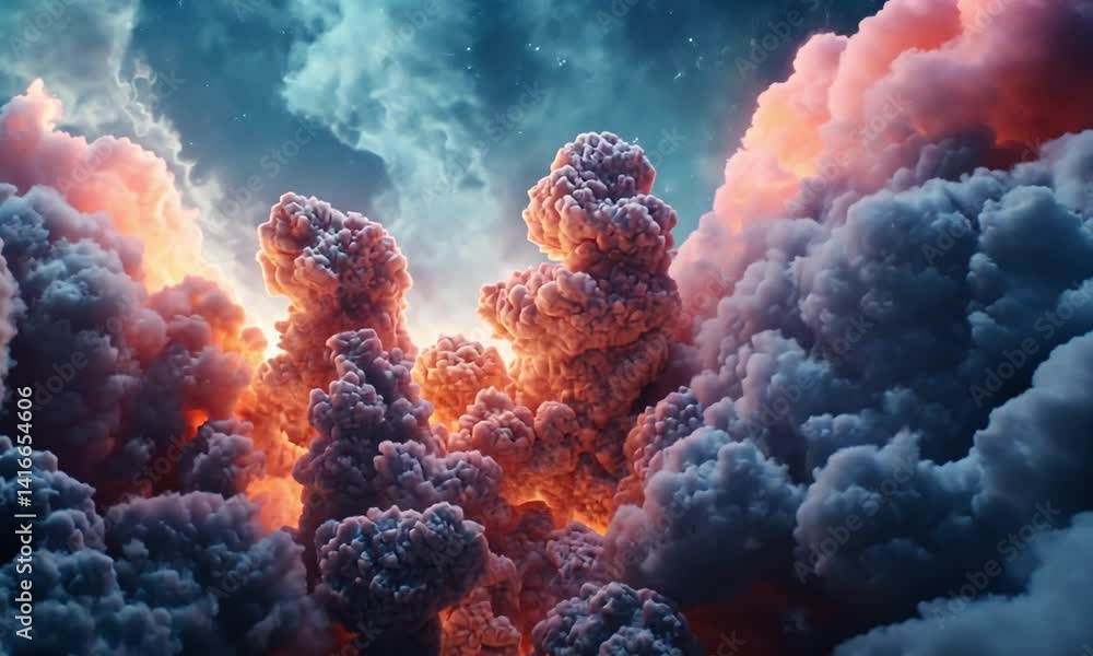 Poster immersive animation of bright stars with glowing gas clouds made with generative ai technology