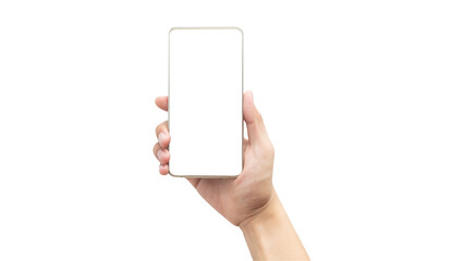 hand holding smart phone with blank screen 