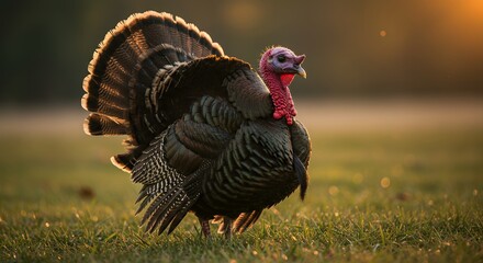 Turkey in Field at Sunset