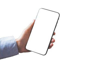 hand holding smart phone with blank screen 