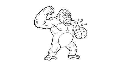 Fototapeta premium Child Friendly King Kong Beating Chest Outline Drawing Simplified Monster Coloring Page Easy Activity