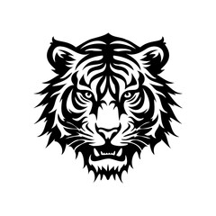 Black and white tiger head vector, minimalist tiger face illustration.