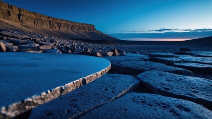 Rocky Landscape at Dusk Flat Rocks Lead to Mountain Scenery
