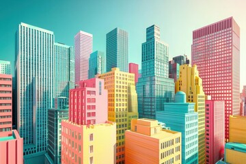 Obraz premium Colorful city! Brightly colored buildings stretch to the sky in this dense urban scene