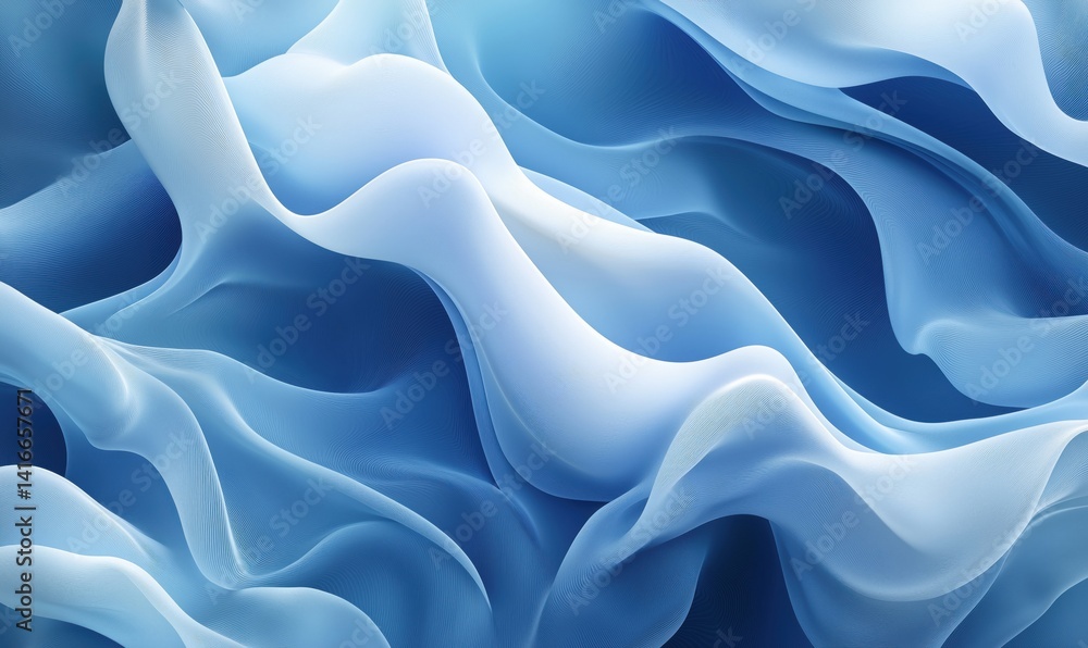 Poster abstract blue waves flowing in smooth curves creating a serene and calming atmosphere