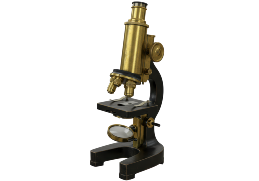 Isolated Antique Brass Microscope for Scientific Discovery