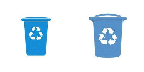 Two blue recycling bins side by side, showcasing different sizes and designs, emphasizing waste management and environmental awareness isolated on white or transparent png