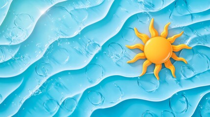 Obraz premium Bright sun icon over playful blue waves, evoking summer vibes and relaxation.