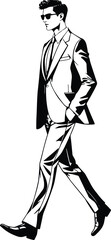 Formal Silhouette of Man in Suit, Tie, and Boots – Vector Outline for Branding & Design Projects
