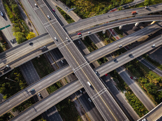 Aerial view intersection transport cross road building with traffic vehicle