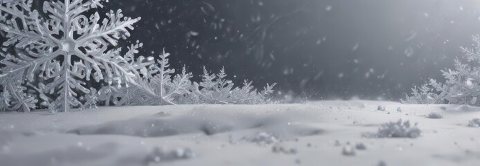 Naklejka premium Elegant snowflake border, large & small flakes on snowy backdrop, snowflake pattern, design