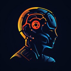 Futuristic AI Robot Head Profile Silhouette with Glowing Circuitry on Dark Background