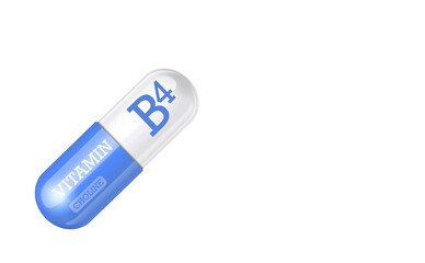 Vitamin B4, Choline. Capsule-tablet on a transparent background. Copy space.