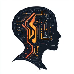 Futuristic Artificial Intelligence Head with Circuit Board Brain