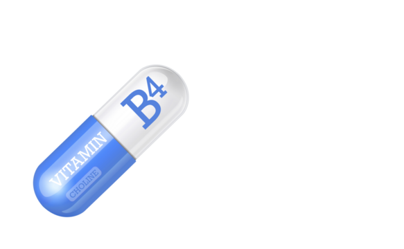 Vitamin B4, Choline. Capsule-tablet on a transparent background. Copy space. - Powered by Adobe