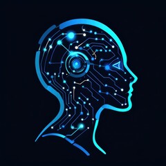 Futuristic Artificial Intelligence Head Silhouette with Circuitry Pattern on Dark Background