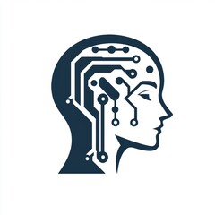 Digital Human Head Concept: AI Brain Circuitry and Tech-Mind Connection Illustration