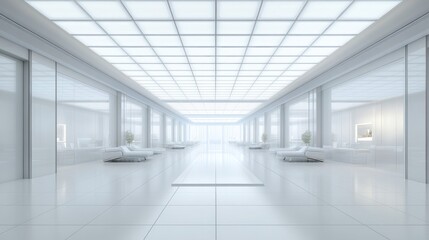 Bright White Modern Interior Hallway with Lounge Area