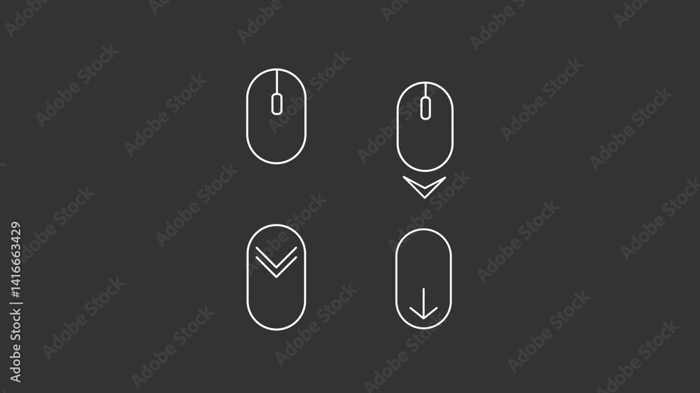 Poster user input animation set. interface control animated white line icons. technology, modern. mouse har