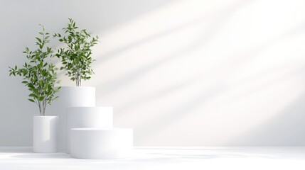 Obraz premium Minimalist white podium display with plants