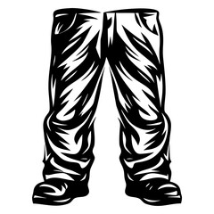 Detailed black and white illustration of stylized pants and shoes graphic design